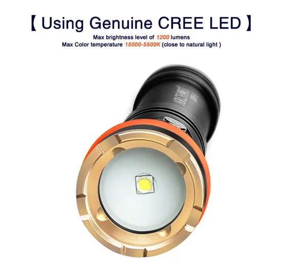 Underwater IP68 CREE LED Diving Flashlight 1200 Lumen Waterproof 100m Rechargeable 18650 Scuba Dive Torch Light