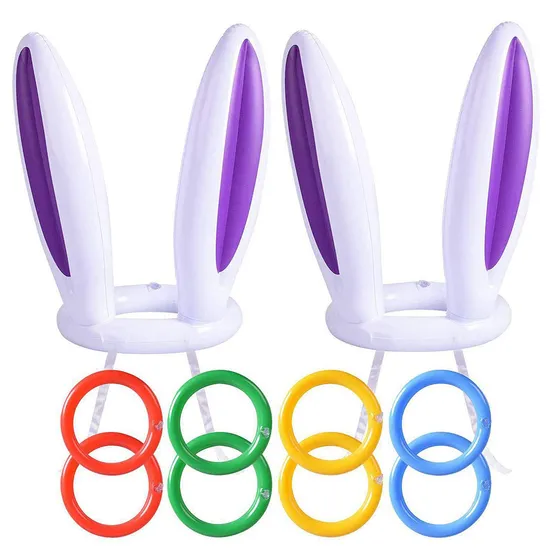 Indoor Outdoor Game PVC Inflatable Easter Rabbit Long Ear Party Play Ring Toss Toy