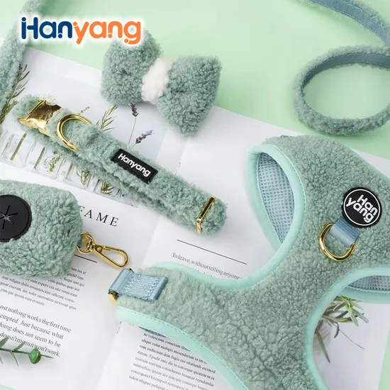 Hanyang New Design Teddy Fleece Dog Harness Leash Collar Set Custom Designer Personalized Adjustable Wholesale Luxury Dog Harness