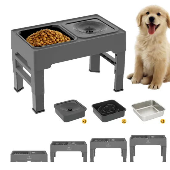 4 Height Adjustable Raised Dog Bowls Elevated No Spill Dog Water Bowl and Stainless Steel Dog Food Bowl