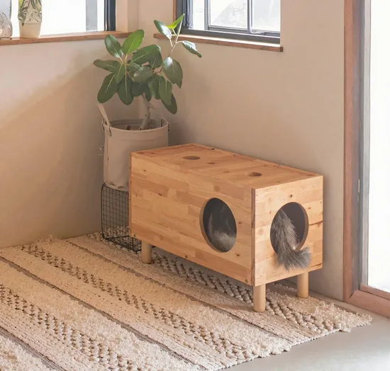 Morden Design Rustic Wooden Pet House with Desk for Books, Coffee Display
