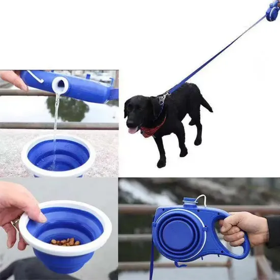 4-in-1 Durable Dog Leash Retractable Nylon Dog Leash with Water Bottle Bowl Extending Puppy Walking Running Leads