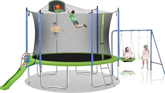 12FT 14FT 16FT Trampoline Combination with Swing and Slide Outdoor Trampoline for Kids