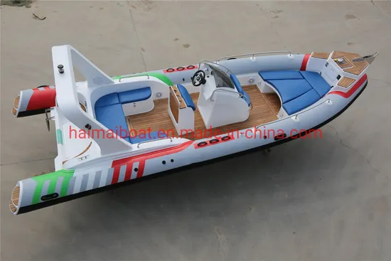 China Hot Sale Boat Style Top Quality 25feet 7.6m Fiberglass Rigid Hull Orca Hypalon Mehler Heytex PVC Tube Inflatable Fishing Boat Cruiser Boat Panga Boat
