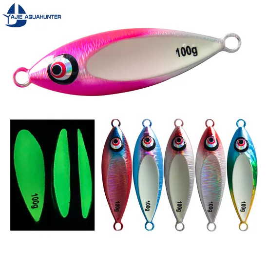 80g 100g Casting Slow Fall Pitch Jigging Lure Spoon Shaped Sea Fishing Luminous Metal Jig Lure