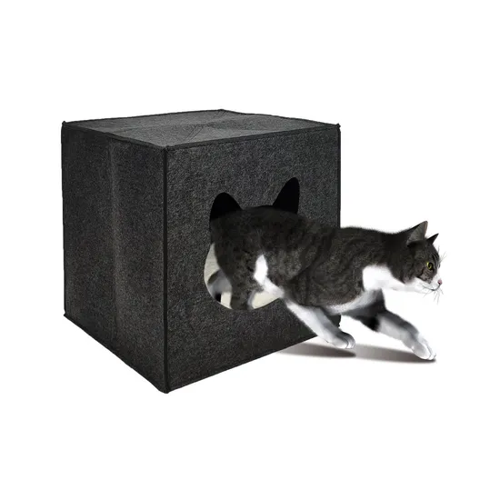Foldable Fleece Cube Bed with Fun Cat Shaped Entrance Cat House