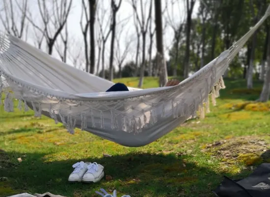 Nature Cotton Poly Macrame Hammock with Tassel