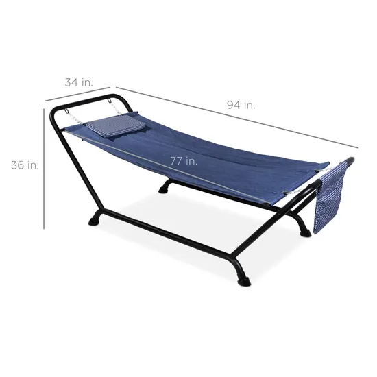 Outdoor Patio Hammock with Stand, Pillow, Storage Pockets for Backyard, Garden, Park
