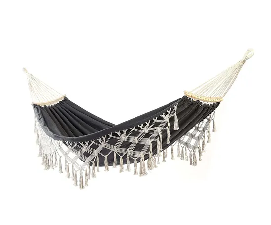 Outdoor Handmade Swing Hammock Cotton Canvas Camping Hammock with Tassel Brazilian Macrame Hanging Hammock
