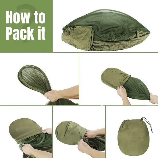 Wholesale Outdoor Hammock Bed Surface Automatic Quick Open Parachute Hammock with Mosquito Net Green Cheap Hammock