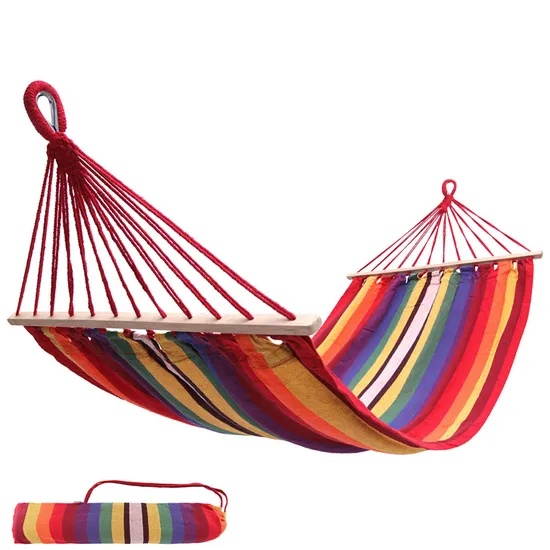 Portable Camping Beach Hiking Travel Canvas Hammock with Wooden Bar