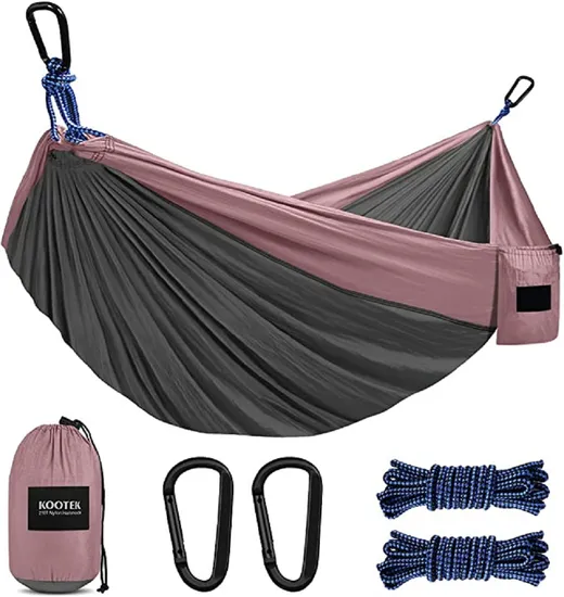 Camping Hammock Double & Single Portable Hammocks with 2 Tree Straps, Lightweight Nylon Parachute Hammocks for Backpacking, Travel, Beach, Backyard, Patio