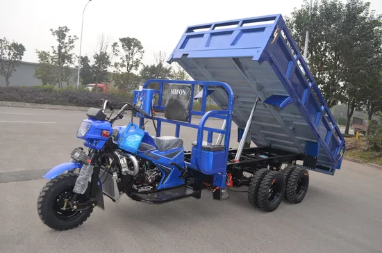 Self Unloading Nine Wheel Double Axle Motorized Gasoline Hydraulic Dumper Cargo Loading Tricycle