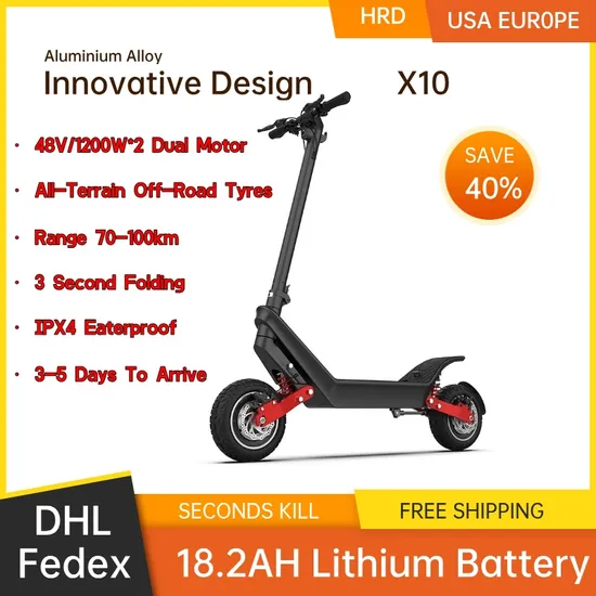 (Fast shipping From Us/European) Mobility Foldable X10 E-Scooters Price Moped Aluminium Lithium Battery Dual 2400W Motor Electric Mobility Scooter for Adult