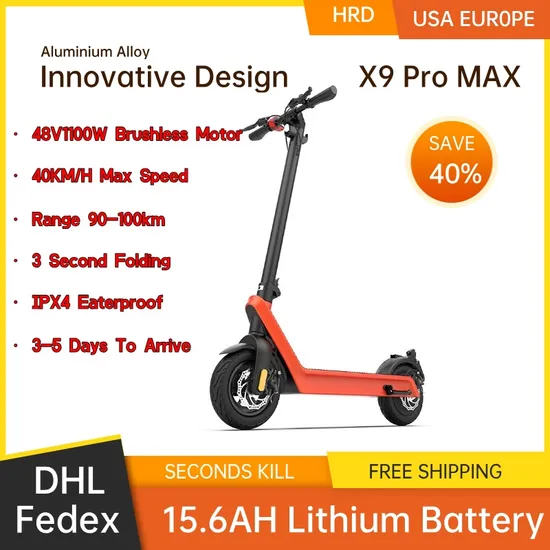 (Free shipping From Us/European) Fast Foldable X9 City E-Scooters Aluminium Lithium Battery 850W Range 100km off-Road Mobility Electric Scooter for Adult