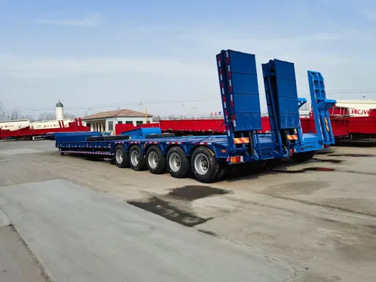 Factory Direct Sale 4 Axles Heavy Duty Lowboy Semi Trailer for Excavator Vehicle Transport Container Trailer Lowbed Semi Truck Trailers with Hydraulic Ladder