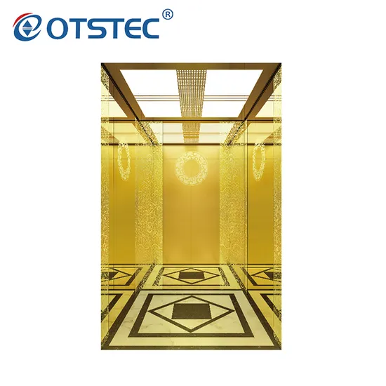 Otstec Fashion Passenger Lift Titanium Gold Etched Mirror Stainless Steel Elevator