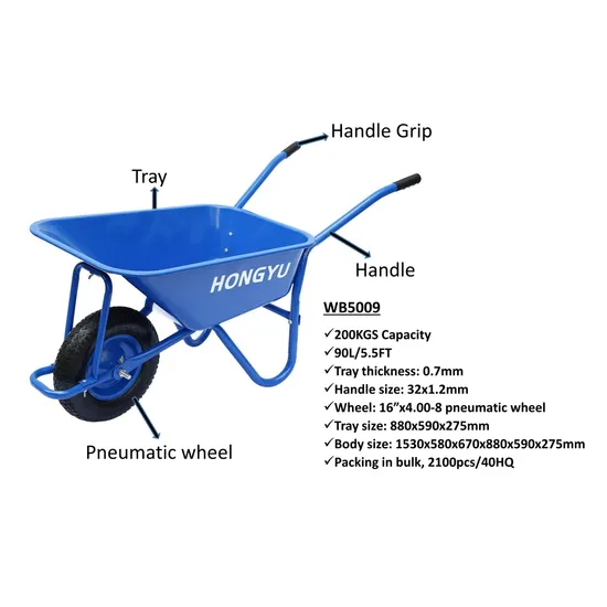 90L Heavy Duty Construction and Garden Tool Metal Wheel Barrow