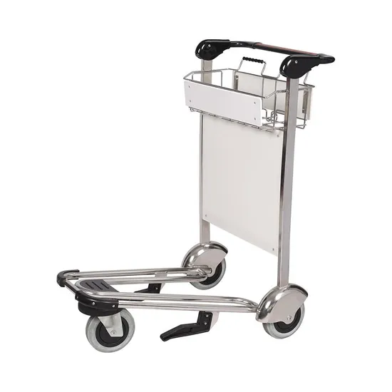 Round Handle Stainless Steel Airport Baggage Trolley with Auto Brake