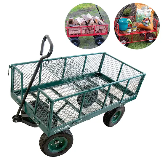Heavy Duty Utility Metal Steel Mesh Trolley Cart, Garden Yard Utility Tool Trolley Wagon Cart with Removable Sides