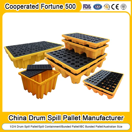 1200X1000mm/1100X1100mm/1200X800mm/1200X1200mm HDPE Heavy Duty One Four Way Export Hygienic Flat Printing Splicing Oil Spill Containment IBC Drum Plastic Pallet