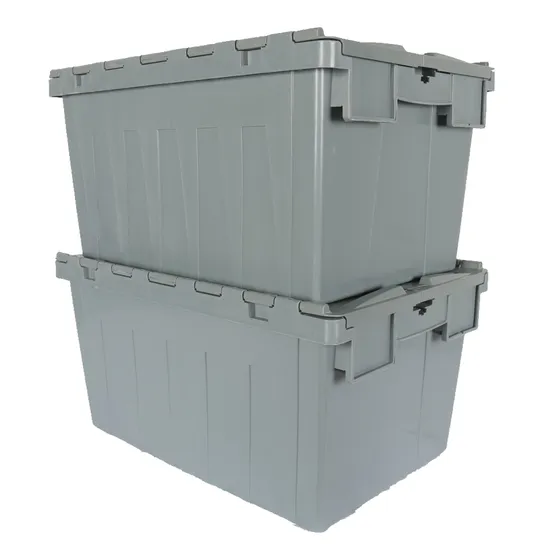 Waterproof Stackable and Nestable Plastic Moving Crate Box with Hinged Lid