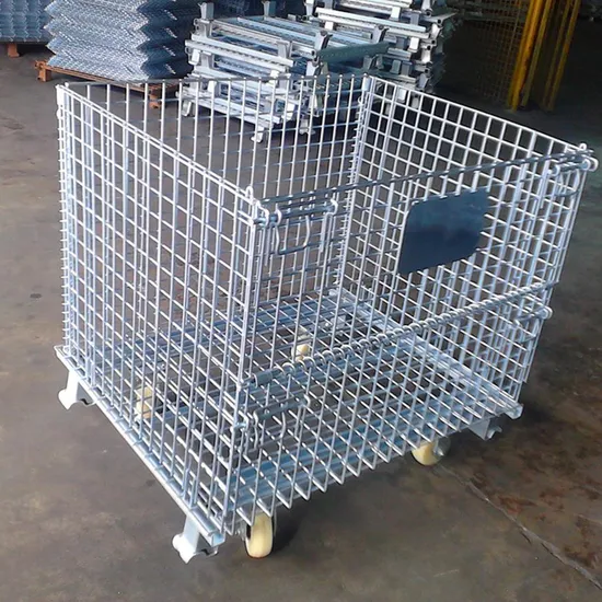 High Security New Style Large Collapsible Outdoor Galvanized Foldable Warehouse Industrial Metal Steel Stackable Wire Container Storage Cage for Pallet Rack