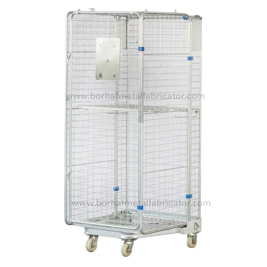 Logistic Handling Equipment Transport Security Galvanized Folding Rolling Cart Cage Trolley
