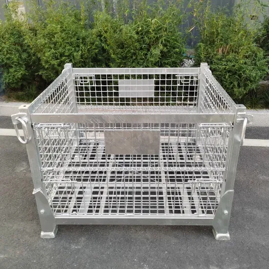 Roller Steel Box Wire Cage Foldable Metal Bin Storage Wire Mesh Pallet