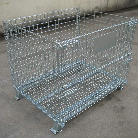 Free Sample Welded Foldable Stackable Warehouse Heavy Duty Metal Steel Roll Storage Cage Galvanized Stillage Wire Mesh Storage Container for Wine with Doors