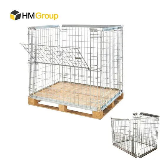 Folding Welded Steel Wire Mesh Pallet Cage with Wooden Pallet