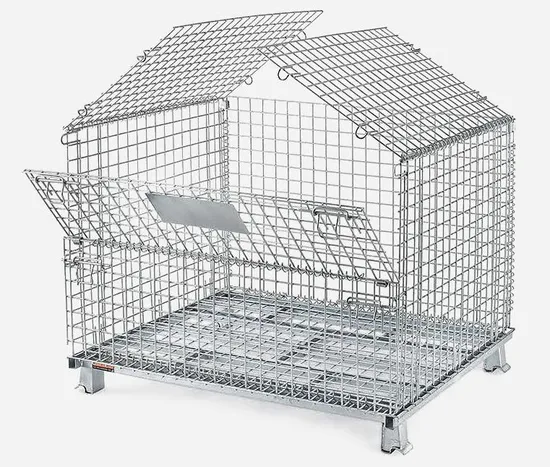 Wire Mesh Cages Pallet High Warehouse Steel Metal Stackable Capacity Container Sports Equipment Folding Load Heavy Storage Cage