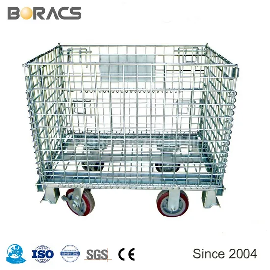 Foldable Warehouse Basket Lockable Stillage Pallet Secure Collapsible Wire Mesh Container Metal Storage Cages with Wheels