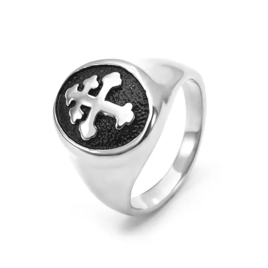 Male Solid Stainless Seel Silver High Polish Cross Ring