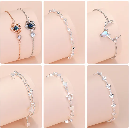 Dainty Romantic Cube Star Heart Chain Fashion Adjustable Planet Wristband Bracelets for Women