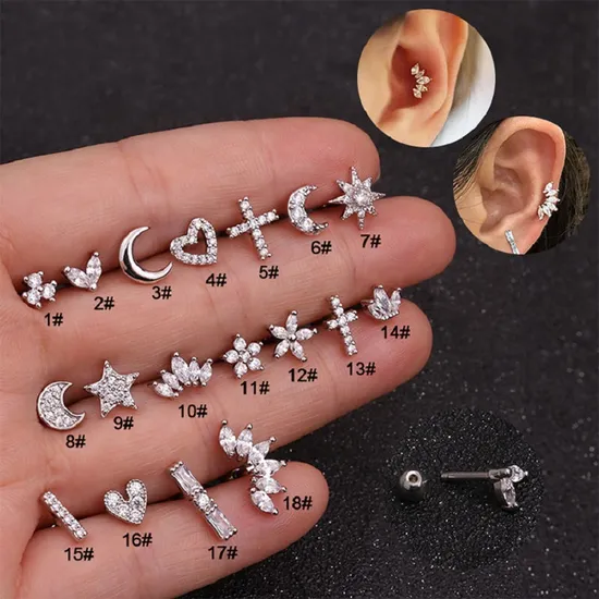 Ear Bone Nails Zircon Screw Stud Earrings Women Stud Earrings Piercing Jewelry