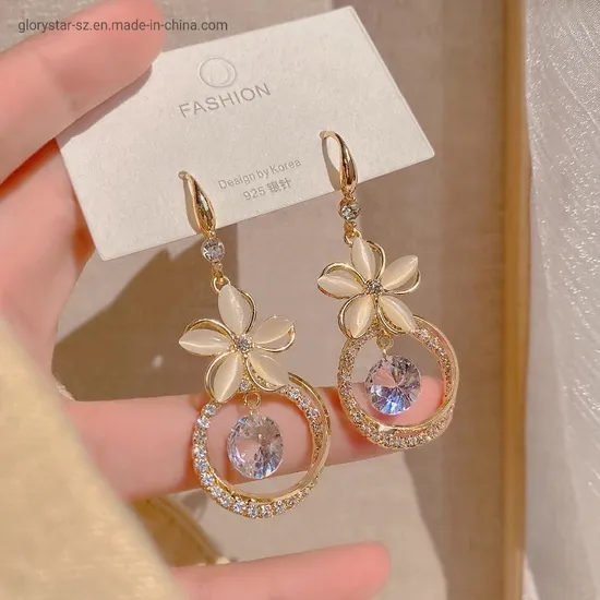 Korean Crystal Zircon Flower Pendant Earrings Fashion Party Jewelry