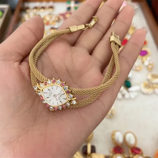 Vintage Jewelry Set with Glazed Enamel and Diamond Stud Clips