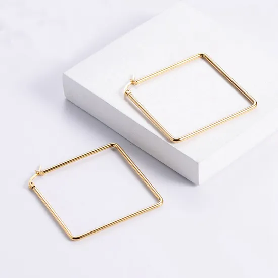 Geometry Series 2021 Latest High Quality 18K Gold Plated Stainless Steel Square Fancy Hoop Big Earrings for Women Luxury Circle Geometrical