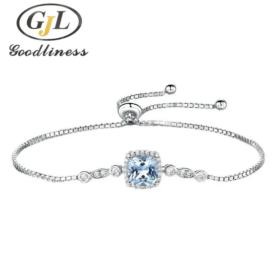 Simple Silver Jewelry Blue Topaz Square Manin Stone Bracelet Fashion Jewelry