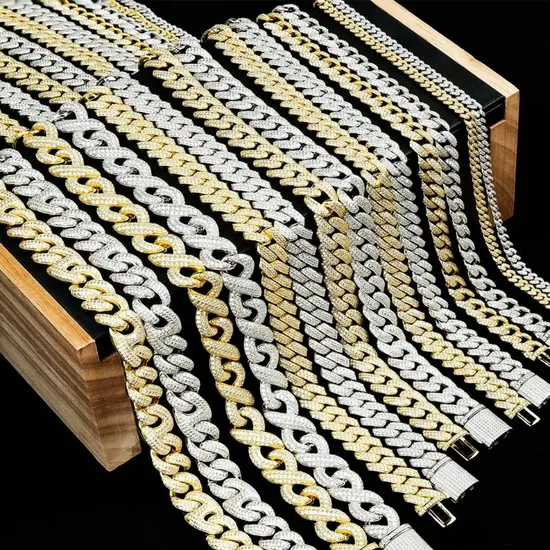 Wholesale 20 Inches 925 Silver Full Iced out Bling Moissanite Diamond Hip Hop Cuban Link Chain Jewelry Necklace with Clasp Men
