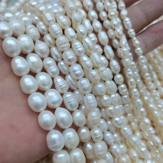 High-Quality Loose Pearl Beads 100% Natural Pearl White Rice Pearl Strand 5-14mm Jewelry Making DIY Necklace Earring Beads