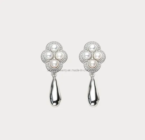 Bridal Jewelry Earring Class and Antique Design 925 Sterling Silver Pearl Ladies Costume Jewelry Earrings (SNE2452)
