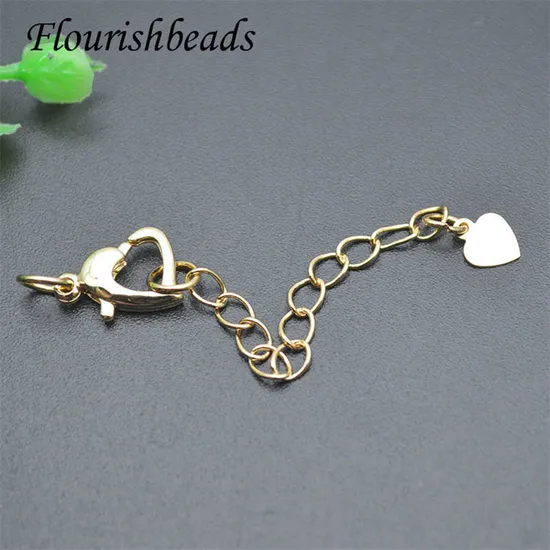 Jewelry Accessories Anti-Fading 18K Gold Plated Heart Lobster Clasps Tail Chain Extension for Necklace Bracelet Making