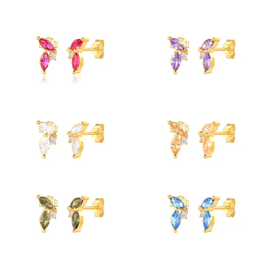 925 Sterling Silver Minimalist Multicolor Marquise Stone CZ Stud Earring for Women