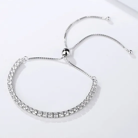 Adjustable 925 Sterling Silver CZ Crystal 3mm Tennis Chain Bracelet