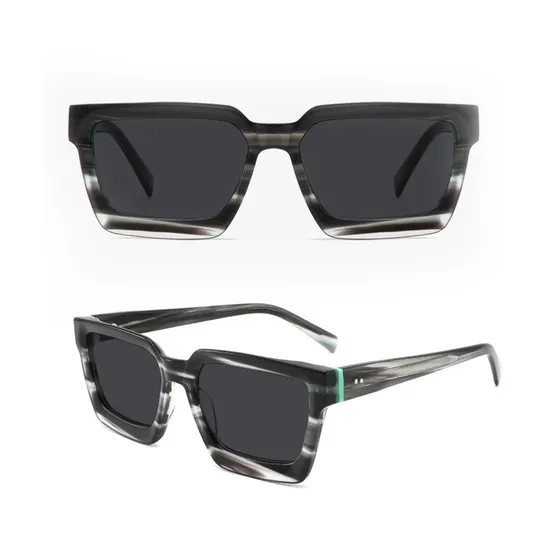 Custom Handmade Clear and Black Bull Horn UV400 Protective Bevel Cut Big Square Thick Acetate Frame Double Tone Bevel Design Luxury High Quality CE Sunglasses