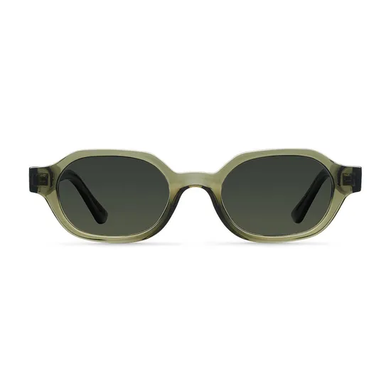 Polarized Custom Stylish Geometric Transparent Green Frame Sunglasses with Dark Lenses