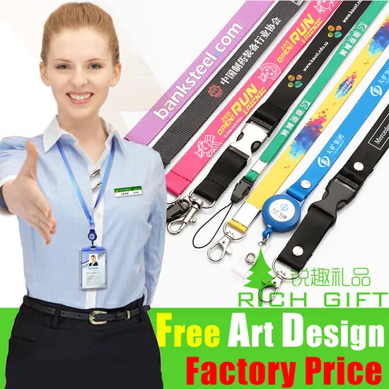 Promotion Gift No Minimum Cheap Wholesale Custom Logo Neck Strap Polyester Woven Nylon Printing Sublimation Ribbon Heat Transfer ID Card Badge Holder Lanyard