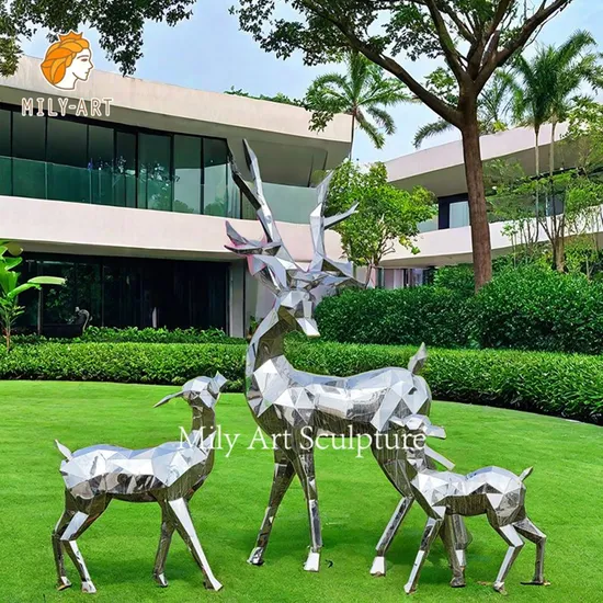 Life Size Metal Geometric Animal Statue Stainless Steel Deer Sculpture for Sale